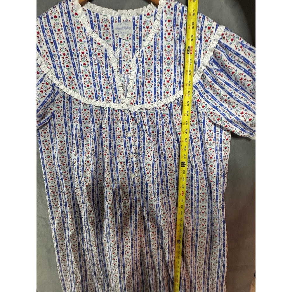EUC Lanz of Salzburg Flannel Nightgown Red Heart Blue Floral Prairie Gown 2XL - Picture 6 of 9